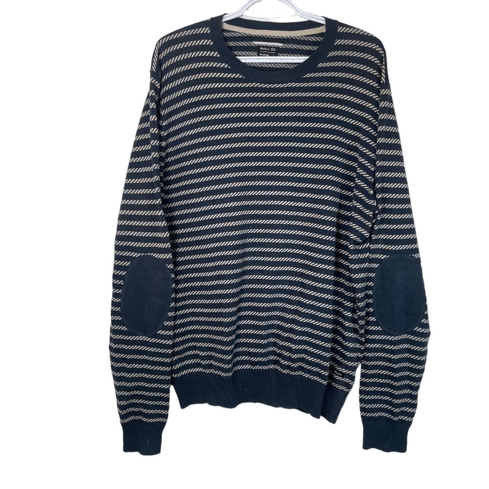 RVCA Blue White Striped Regular Long Sleeved Crew Neck Knit Sweater Size…